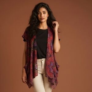 Boho Aztec Urban Outfitters Flowy NWOT Capped Sleeve Asymetrical Kimono